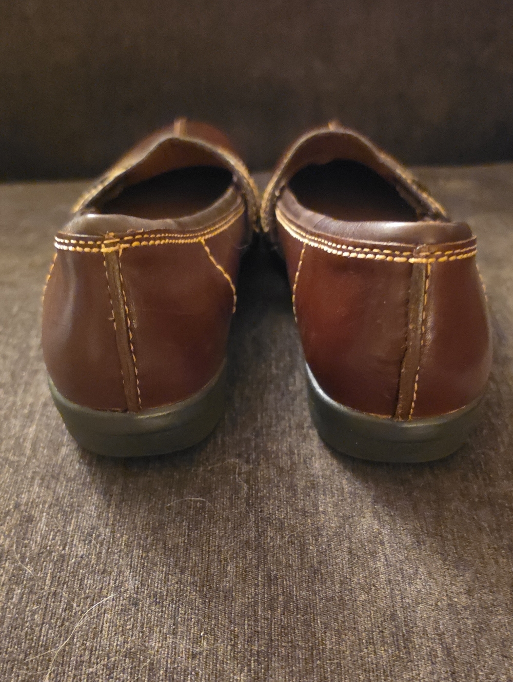 Clarks Brown Leather Mary Jane Flats with Contrast Stitching - Picture 3 of 8